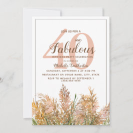 Invitación 40 Fabulosas gramíneas pampas en cumpleaños blanco