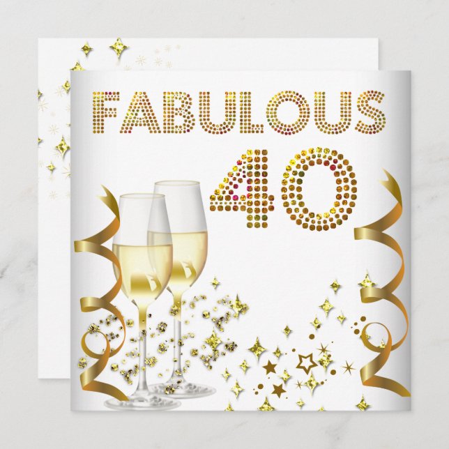 Invitación 40 Fabuloso Champagne de oro 40 Fiesta de cumpleañ (Anverso / Reverso)
