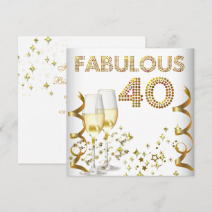 Invitación 40 Fabuloso Champagne Dorado Cumpleaños 40 Fiesta