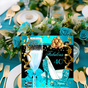 Invitación 40 Fabuloso Cumpleaños 40 Años Fiesta Azul Turques