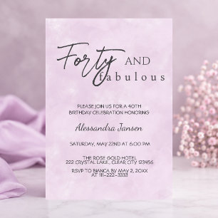 Invitación 40 & Fabuloso Cumpleaños 40 Lavanda
