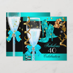 Invitación 40 Fabuloso Cumpleaños Fiesta de Turquesa Azul Dor