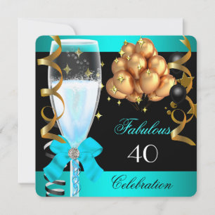 Invitación 40 Fabuloso Cumpleaños Fiesta de Turquesa Azul Dor