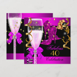 Invitación 40 Fabuloso Cumpleaños Fiesta Rosa Purpura Dorado