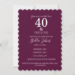 Invitación 40 Fabuloso cumpleaños Personalizado del filo mora