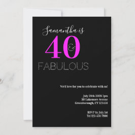 Invitación 40 Fabuloso Neon Pink 40.º Fiesta de cumpleaños