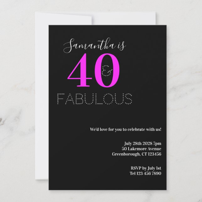 Invitación 40 Fabuloso Neon Pink 40.º Fiesta de cumpleaños (Anverso)