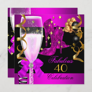 Invitación 40 Fabuloso Pink Purple Gold 40 Fiesta de cumpleañ