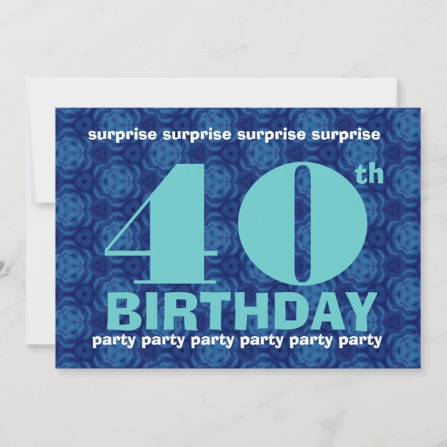 Invitación 40° fiesta de cumpleaños SORPRESA Azul y Aqua B400 (Anverso)