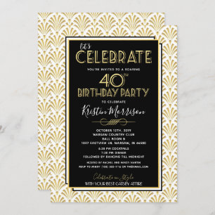 Invitación 40.o Art déco Gatsby del cumpleaños que ruge el