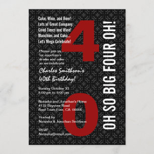 Invitación 40.o ¡Cumpleaños CUATRO GRANDES rojos blancos