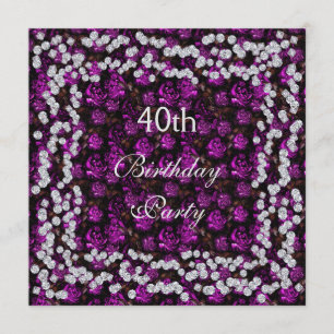 Invitación 40.o cumpleaños floral y de los diamantes elegante