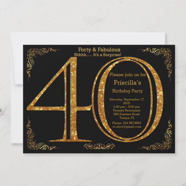 Invitación 40.o, fiesta de cumpleaños, cuarenta, Gatsby, (Anverso)