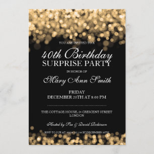 Invitación 40.o Luces del oro de la fiesta de cumpleaños de