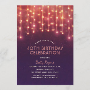 Invitación 40.o Luces modernas de la secuencia del purpurina