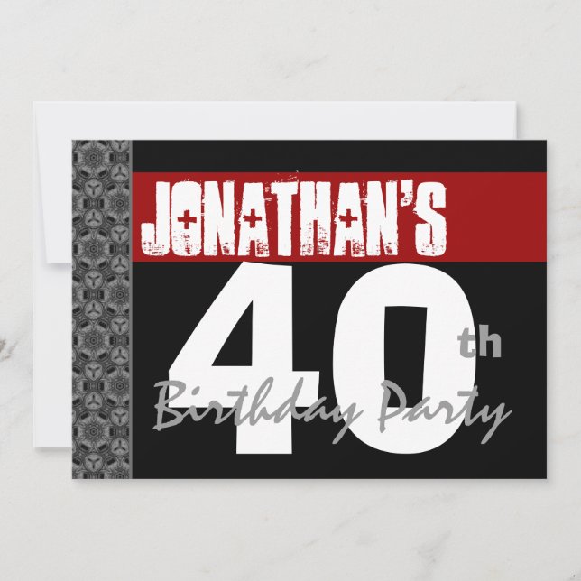 Invitación 40.o Modelo y rojo blancos del negro de la fiesta (Anverso)