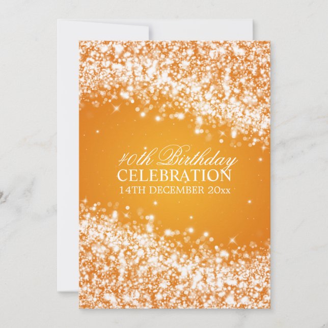 Invitación 40.o naranja elegante de la onda el chispear de la (Anverso)
