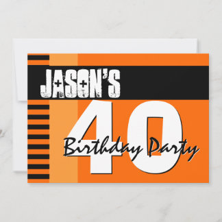 Invitación 40.o Naranja y rayas negras de la fiesta de