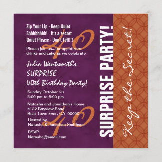 Invitación 40.o Púrpura y naranja del cumpleaños de la