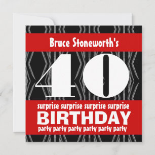 Invitación 40° Partido de cumpleaños sorpresa blanco rojo neg