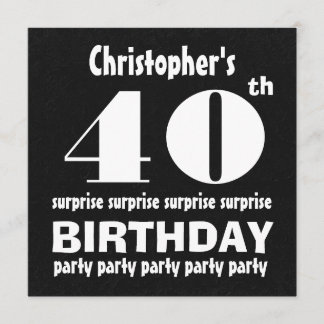 Invitación 40° SORPRESA Fiesta de cumpleaños blanco negro W12
