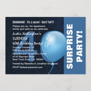 Invitación 40° SORPRESA Fiesta de cumpleaños Hues Azul Modern