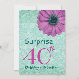 Invitación 40° SORPRESA Fiesta de cumpleaños Rosa y Verde azu