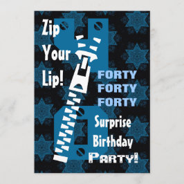 Invitación 40° SORPRESA Nacimiento Estrellas azules Zipper W1