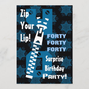 Invitación 40° SORPRESA Nacimiento Estrellas azules Zipper W1