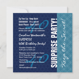 Invitación 40° SORPRESA Patrones geométricos azules de cumple