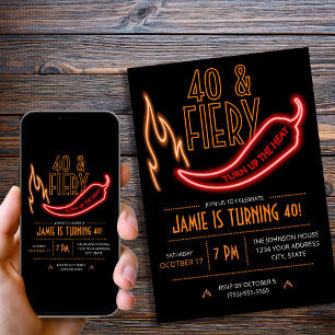 Invitación 40 y Ardiente, Cumpleaños 40 Neon