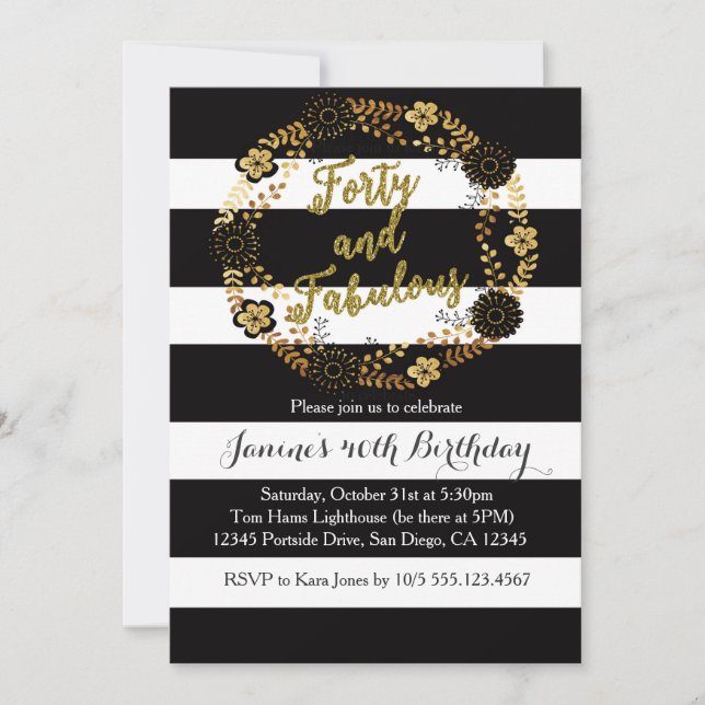 Invitación 40 y fabulosa 40 cumpleaños (Anverso)