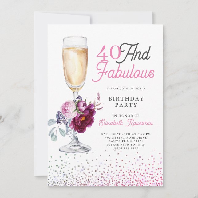Invitación 40 Y Fabulosa Fiesta De Cumpleaños (Anverso)