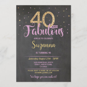 Invitación 40 y fabulosa Fiesta de Cumpleaños 40 Oro Rosa