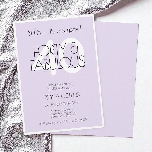 Invitación 40 y fabulosa fiesta de cumpleaños 40 púrpura mode (40 and fabulous Modern Purple Forty Birthday Party Invitation)