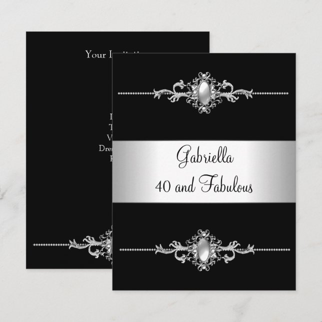 Invitación 40 y fabulosa fiesta de cumpleaños del Black Silve (Anverso / Reverso)