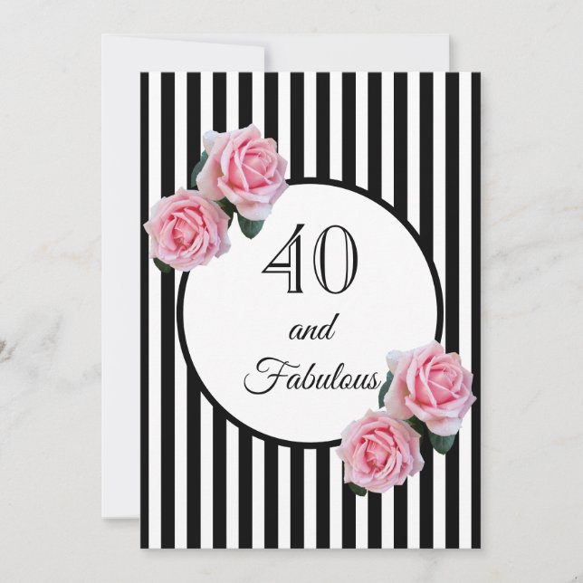Invitación 40 y fabulosa fiesta de cumpleaños glam blanco neg (Anverso)
