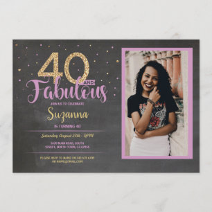 Invitación 40 y fabulosa fiesta de cumpleaños rosado 40.ª fot