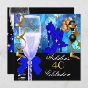 Invitación 40 y fabulosa fiesta de cumpleaños Royal Blue Blac