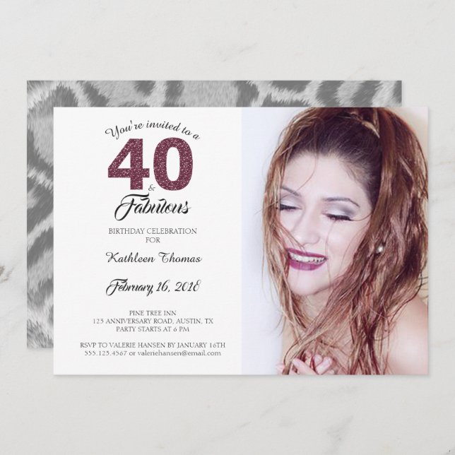 Invitación 40 y fabulosa foto de Fiesta de cumpleaños número  (Anverso / Reverso)
