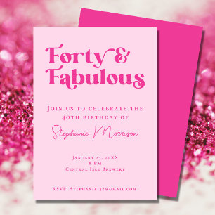 Invitación 40 y fabulosa tipografía audaz Cumpleaños rosa