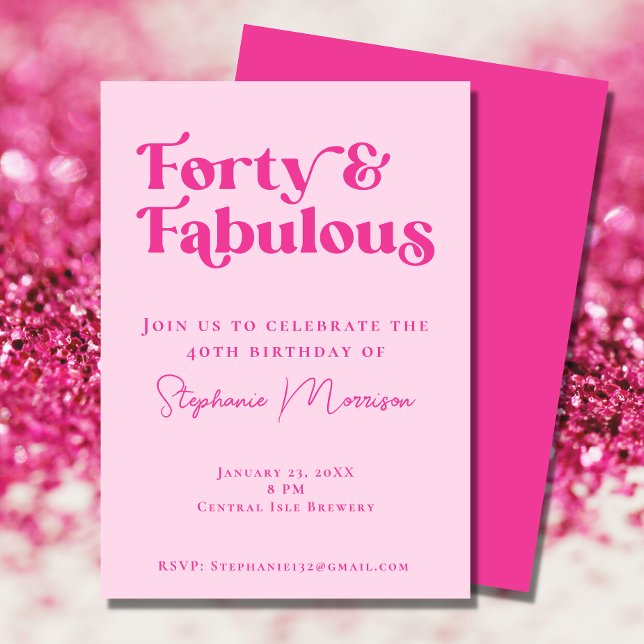 Invitación 40 y fabulosa tipografía audaz Cumpleaños rosa (Subido por el creador)
