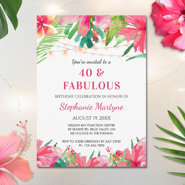Invitación 40 y fabulosas luces tropicales de cumpleaños en H (Subido por el creador)