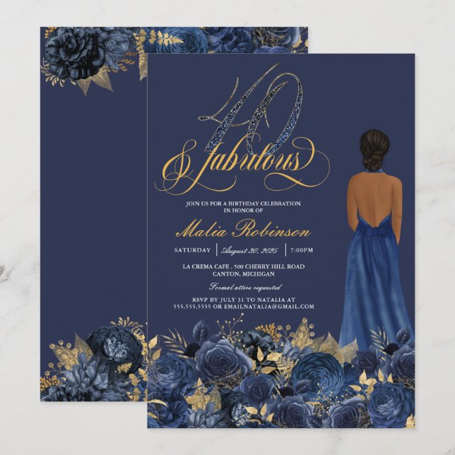 Invitación 40 y Fabuloso Aniversario de Sapphire Elegante For (Anverso / Reverso)