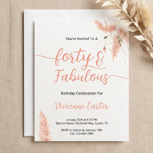 Invitación 40 y Fabuloso Aquarela Pampas Cumpleaños 40