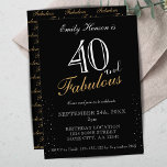 Invitación 40 y fabuloso Black Elegant Script Cumpleaños<br><div class="desc">40 y Fabulosa Invitación de cumpleaños Black Elegant Script. Black elegante invitacion de fiesta de cumpleaños. El fabuloso patrón está en la parte trasera. Personalizar el texto de la invitación. Genial para el fiesta de 40 años de una mujer.</div>