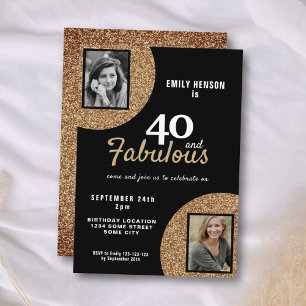 Invitación 40 y fabuloso brillo dorado 2 foto cumpleaños 40