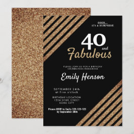 Invitación 40 y Fabuloso Brillo Dorado Elegante Cumpleaños 40