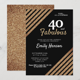 Invitación 40 y Fabuloso Brillo Dorado Elegante Cumpleaños 40