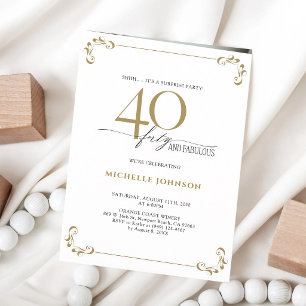 Invitación 40 y fabuloso Caligrafía negra dorada